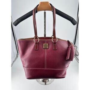 Dooney & Bourke Burgundy Pebbled Leather Satchel Tote Bag with Tassel